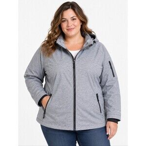 Free Country Women’s Jacket Full Zip Hooded Gray 1X Faux Fur Inner Shell Pockets